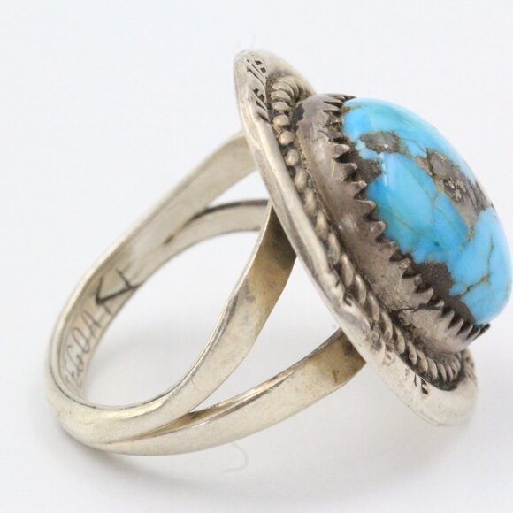 D WHITEGOAT MORENCI PYRITE TURQUOISE STERLING RING SZ 7 - Picture 8 of 10